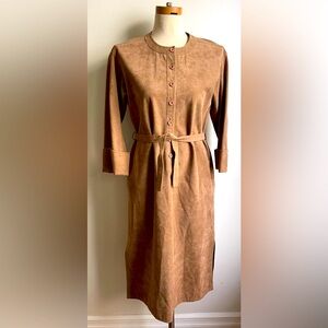 Vintage Blassport Ultra Suede Button Shirt Dress Brown Belted 3/4 Sleeves Size 4